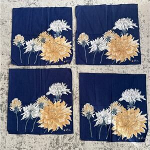 Vera Newman Vintage Blue and Tan Chrysanthemum Napkins Set of 4